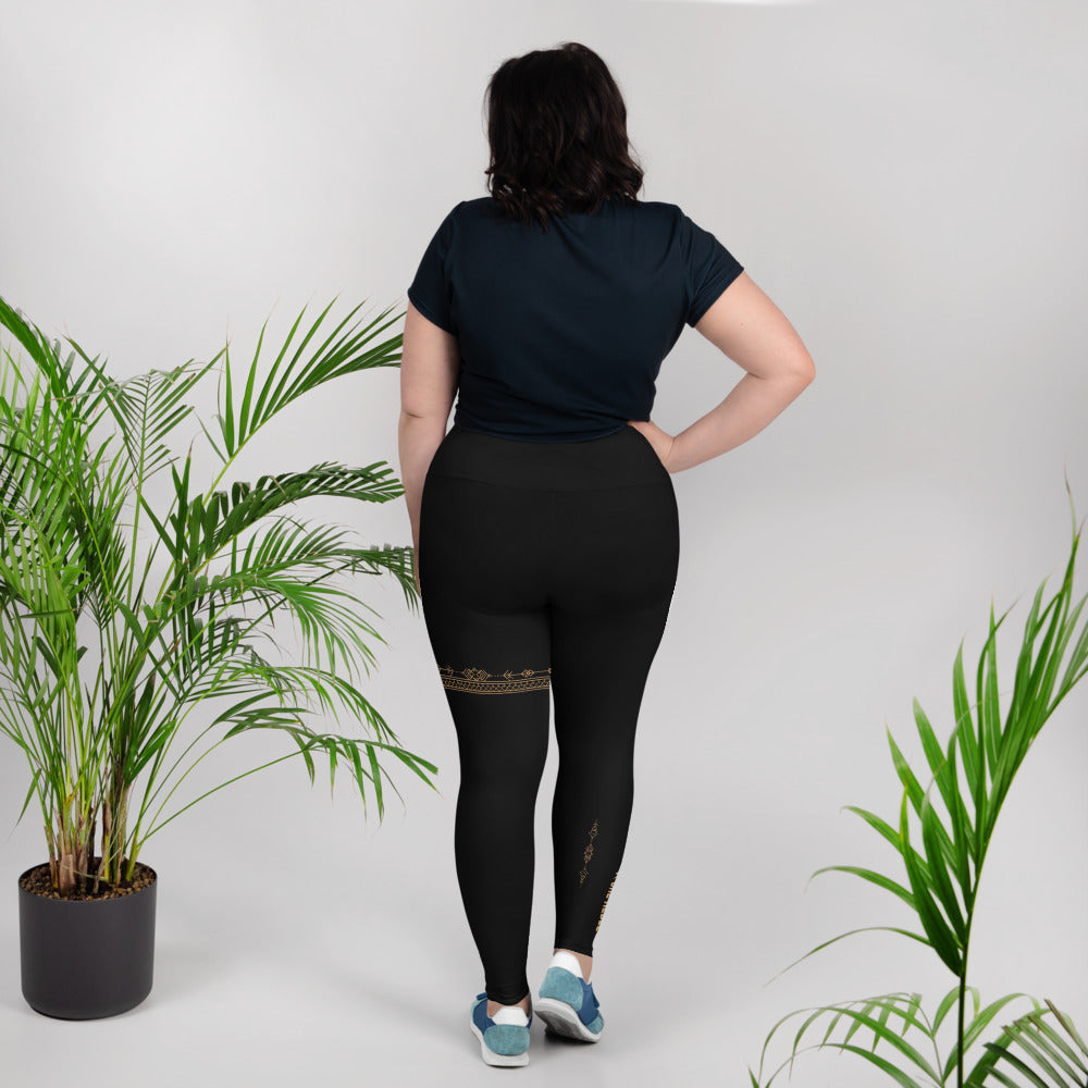 Black & Gold Detail Boho Leggings | Plus Size